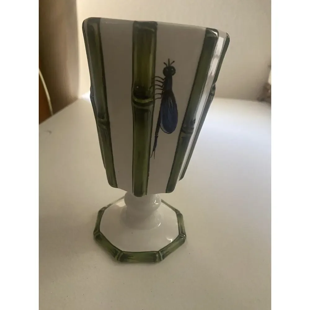 Costa 70065 Vase 6 Inches Tall. Vintage Dragonfly and Bamboo